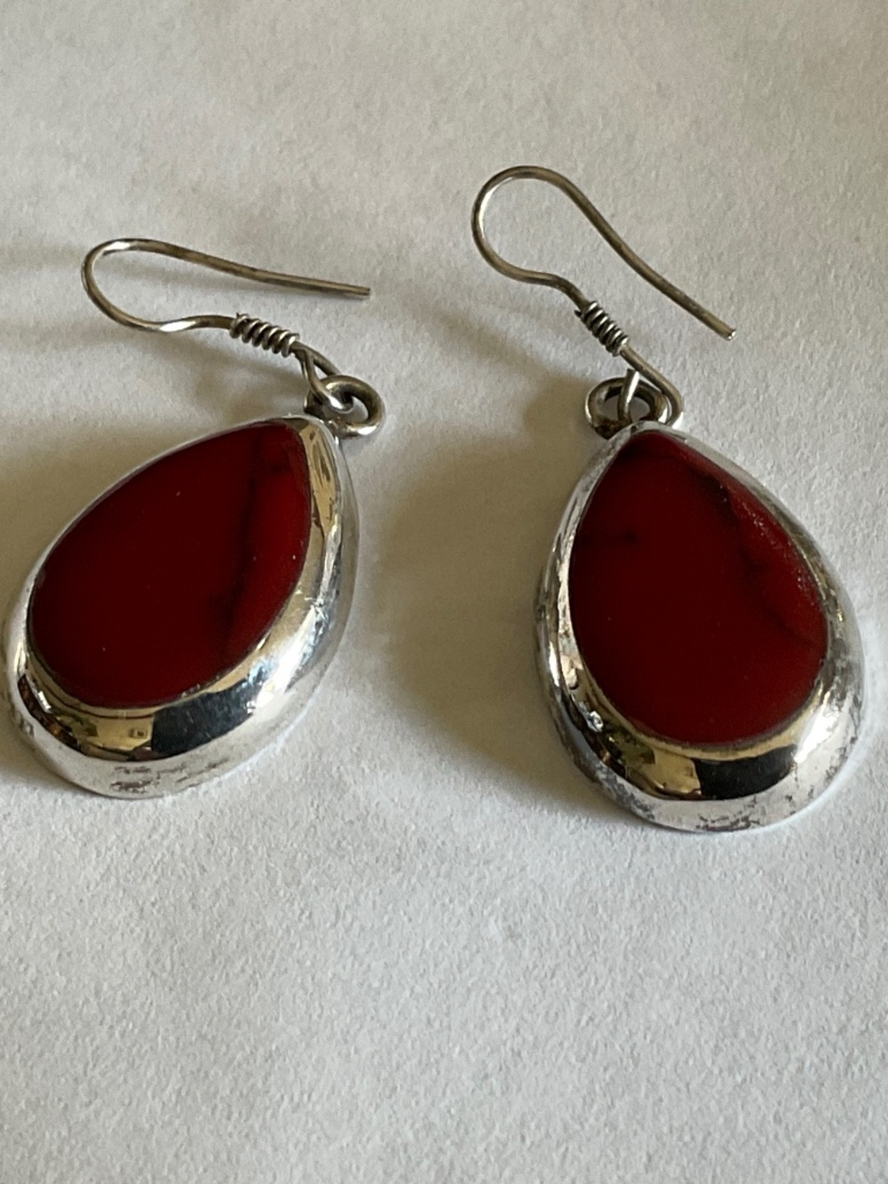 Mexico silver earrings with red stone - Picture 2 of 6